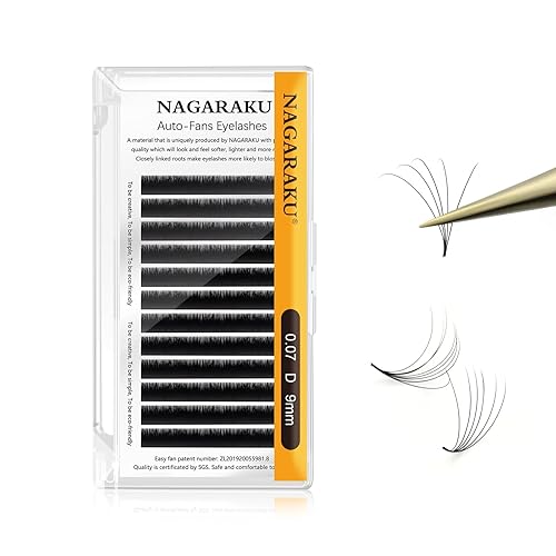 NAGARAKU Easy Fan - Extensiones de pestañas de volumen de 0.07, rizo D, 0.354 in, racimo de visón sintético de floración rápida para principiantes,