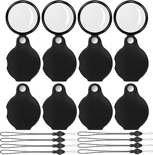 SAYEEC 8 lupas pequeñas para leer, lupa de bolsillo plegable con funda protectora giratoria de cuero y 8 cordones, mini lupa para libros, joyas,