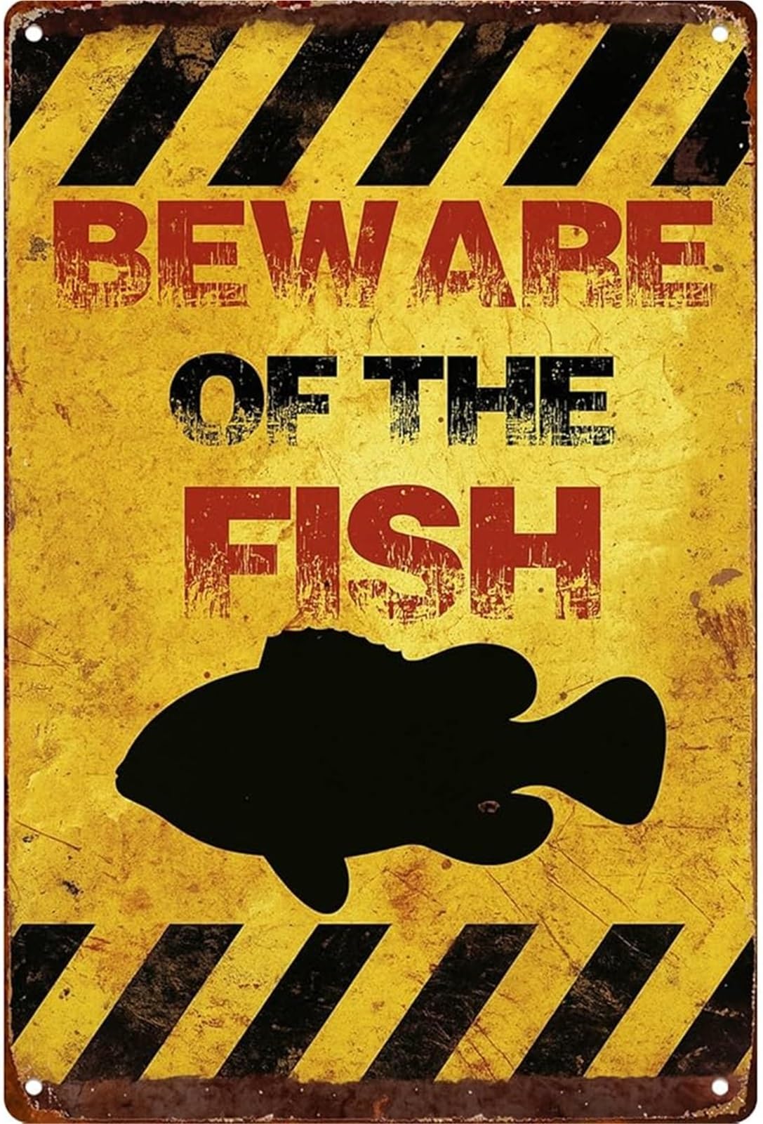 XHAJCSJWGD Retro Beware Of The Fish Humorous Metal Sign for Farm Man Cave Kitchen Studio Decor 8 X 12 in