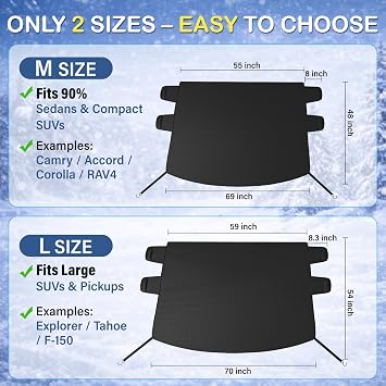 Instraella Windshield Cover for Ice and Snow, Heavy Duty Oxford Fabric, Secure Fit Windproof Frost Snow Cover Windshield Protector for Cars, Compact SUVs, Winter Car Accessories
