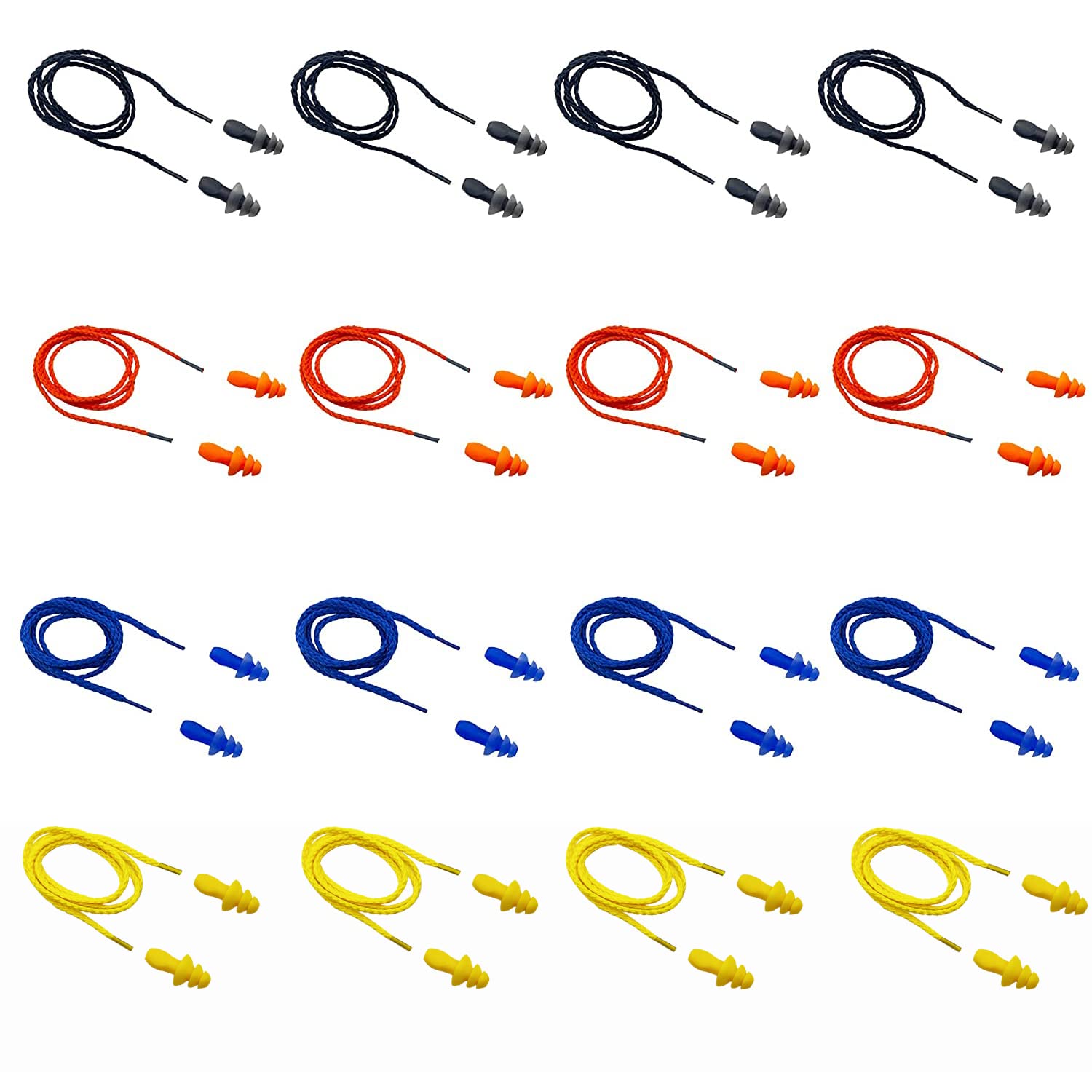 Tapones para los oídos para dormir con cancelación de ruido, 16 pares de tapones reutilizables de silicona suave para reducción de ruido con cordón de nailon, protección auditiva para disparos