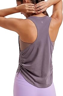 CRZ YOGA Pima Cotton Women Racerback Sleeveless Workout Tops High Neck Ruched Side Tank Top Athletic Casual Loose Shirts