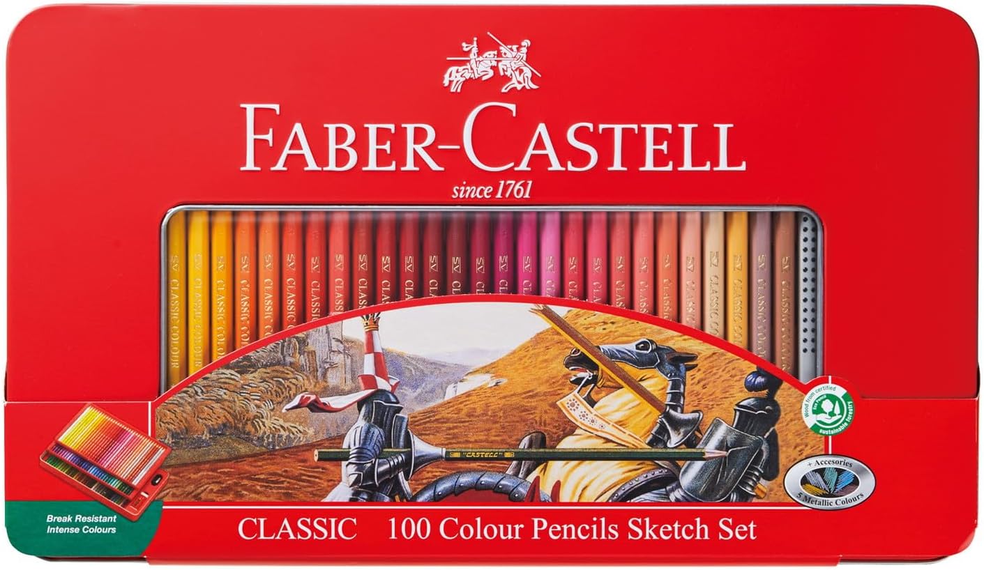 Faber Castell TFC-CP/100C Oil-based Colored Pencils, Flat Cans, Set of 100 Colors