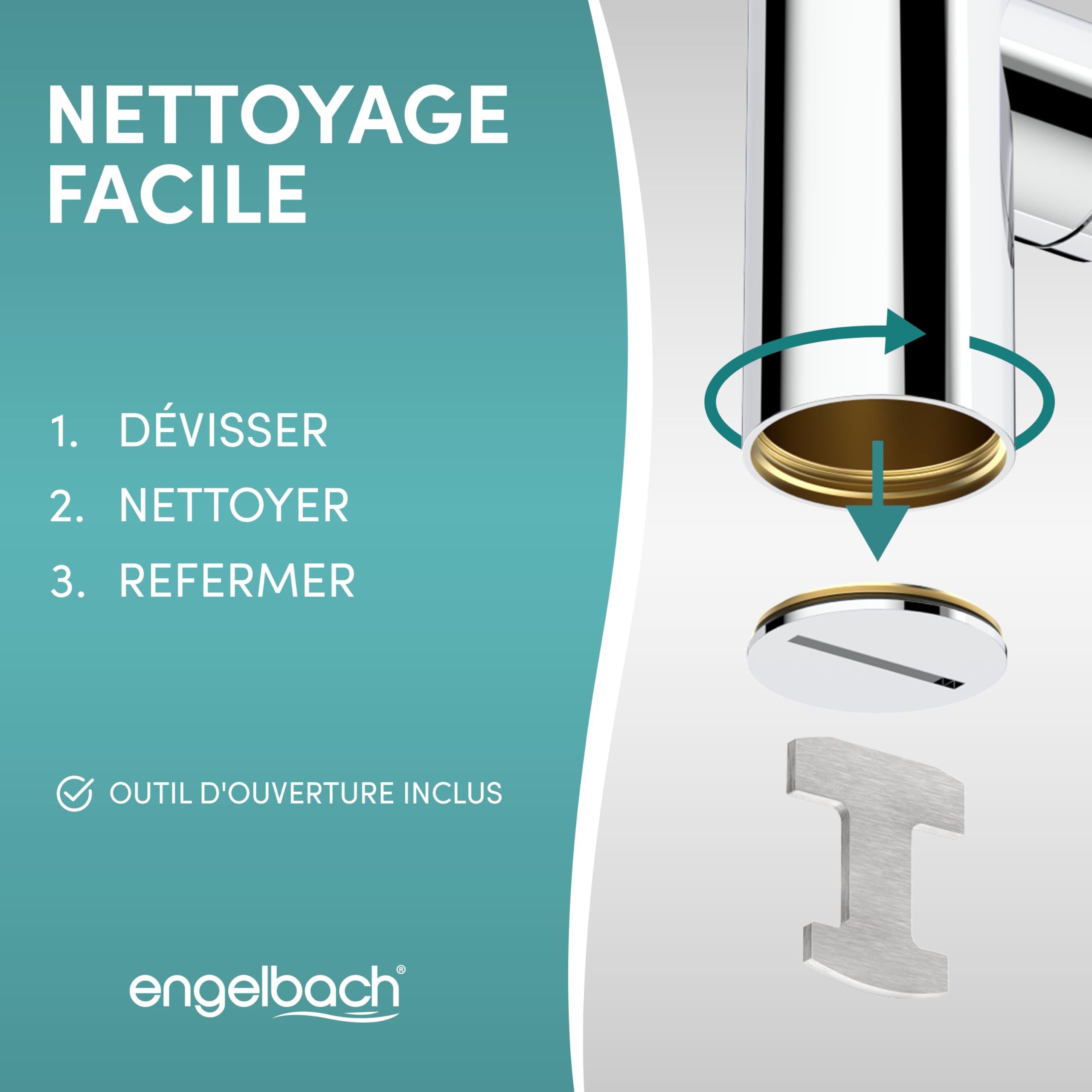 Engelbach® Siphon design lavabo salle de bain - 1 1/4 x 32 mm réglable avec ouverture de nettoyage - modèle universel avec manchette en caoutchouc anti-odeur