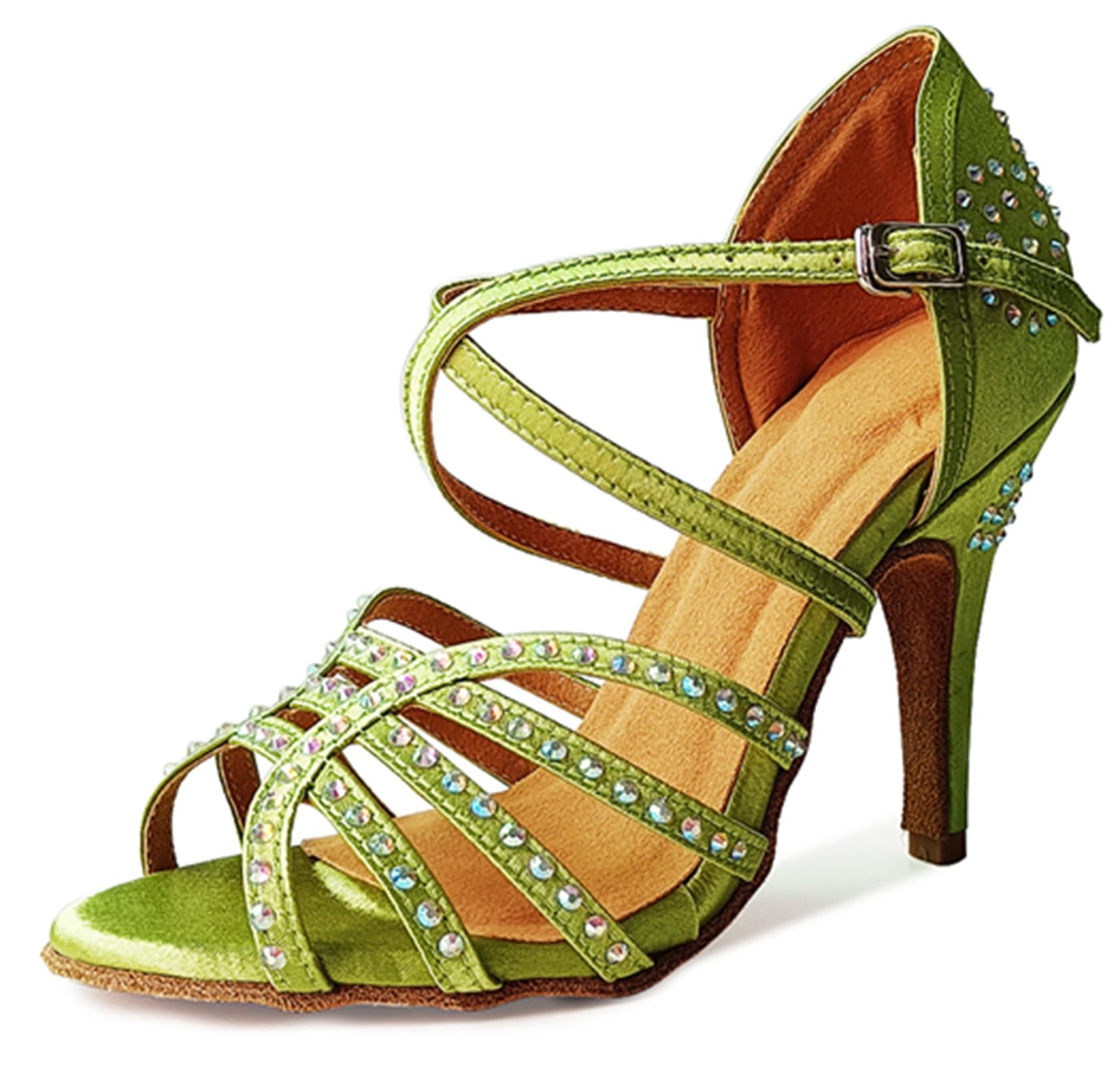 ZengyeZoo Womens Girls Professional Dancing Heels Stiletto Latin Salsa Dance Shoes Rhinestones Wedding Sandals X520 Green US 7