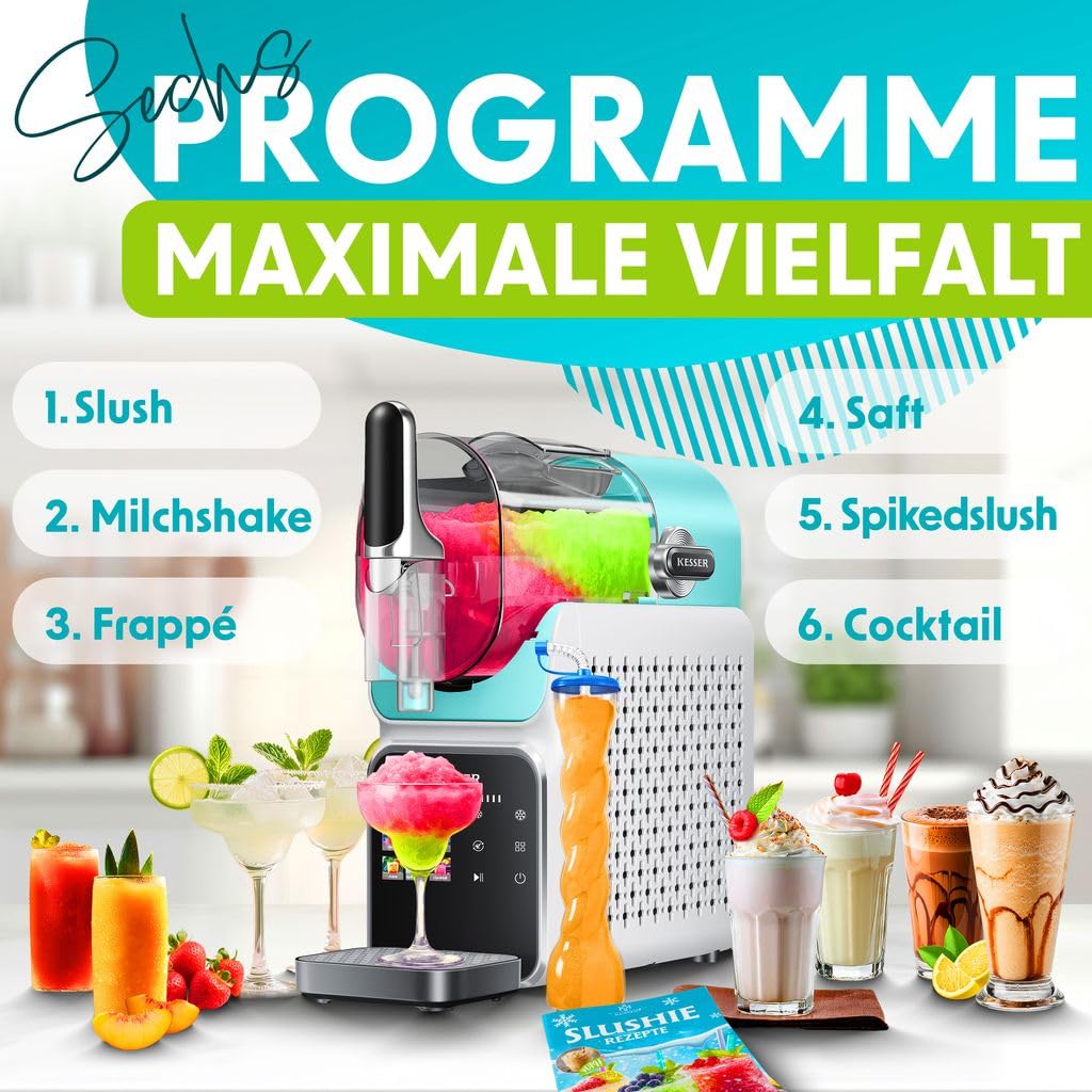 KESSER Slush - Macchina per la casa – Slush Ice Maker 2 l – per slush, cocktail gelato, frappè, frappè, frappé e succo congelato – in 25 minuti & con 6 programmi, con 3 tazze e ricettario, colore