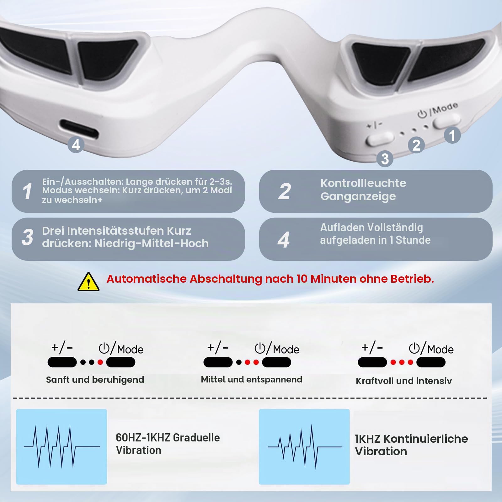 Rote Licht Therapie Brille, Augenmassagegerät gegen Dunkle Ringe, Augensäcke & Müdigkeit, Wiederaufladbare LED Augenbrille mit 3 Modi, Tragbare Augenpflege Geschenk