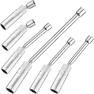 WORKPRO 6 PC Spark Plug Socket, Includes 9/16-inch, 5/8-inch, 13/16-inch, 14mm Magnetic Swivel Sockets with 4, 6, 11-inch Extensions, 3/8" Drive with 12 Points, Magnetic Core