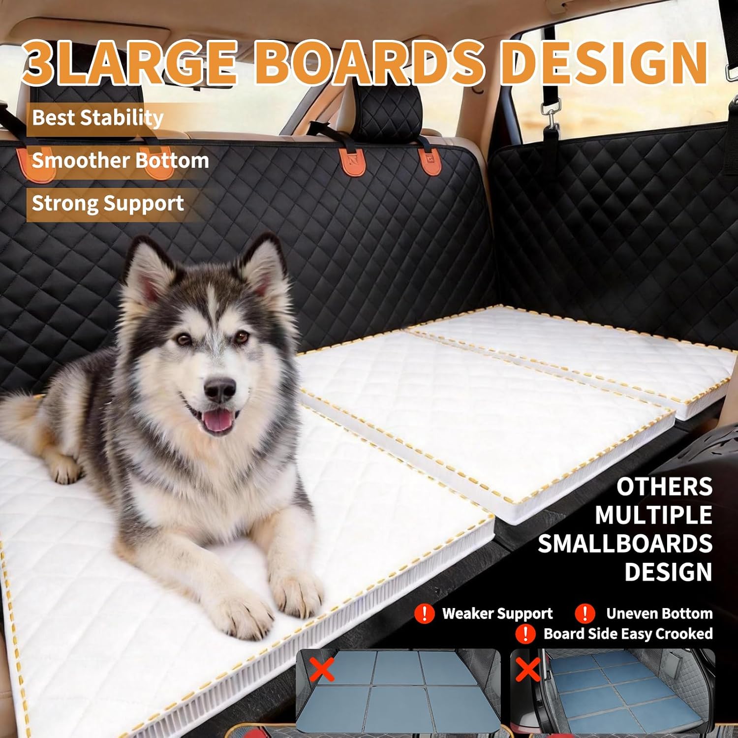 Back Seat Extender for Dogs with Hard Bottom, Dog Car Seat Cover for Back Seat, Waterproof Backseat Dog Extender & Hammock, Fits Most Cars, SUVs &Trucks, Medium&Large Dogs