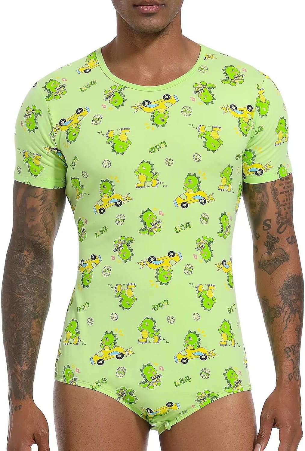 Landofgenie Men Short Sleeve Bodysuit Pajama Print Bodysuit One Piece Pajamas Rompers Basic Onesie - Image 3