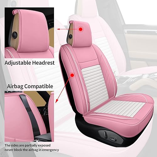 Miniatura 4 de AOOG Fundas de asiento de automóvil de cuero rosa, funda de asiento de automóvil de cuero sintético para autos, SUV y camionetas, funda universal