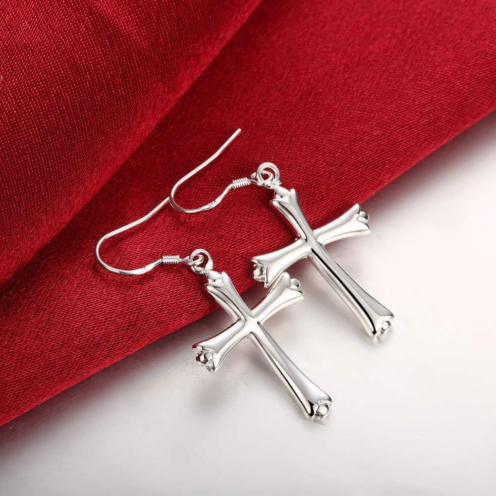 Light Weight Cross Drop Dangle Earrings Sterling Silver Plated Fashion Earring Dangles for Women - Image 3