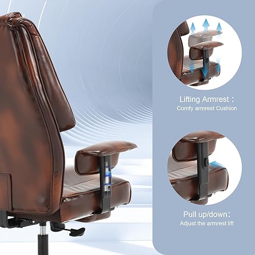 Miniatura 8 de Silla de oficina grande y alta de 500 libras con reposapiés, silla ergonómica para juegos con asiento ancho de cuero, sillas reclinables para