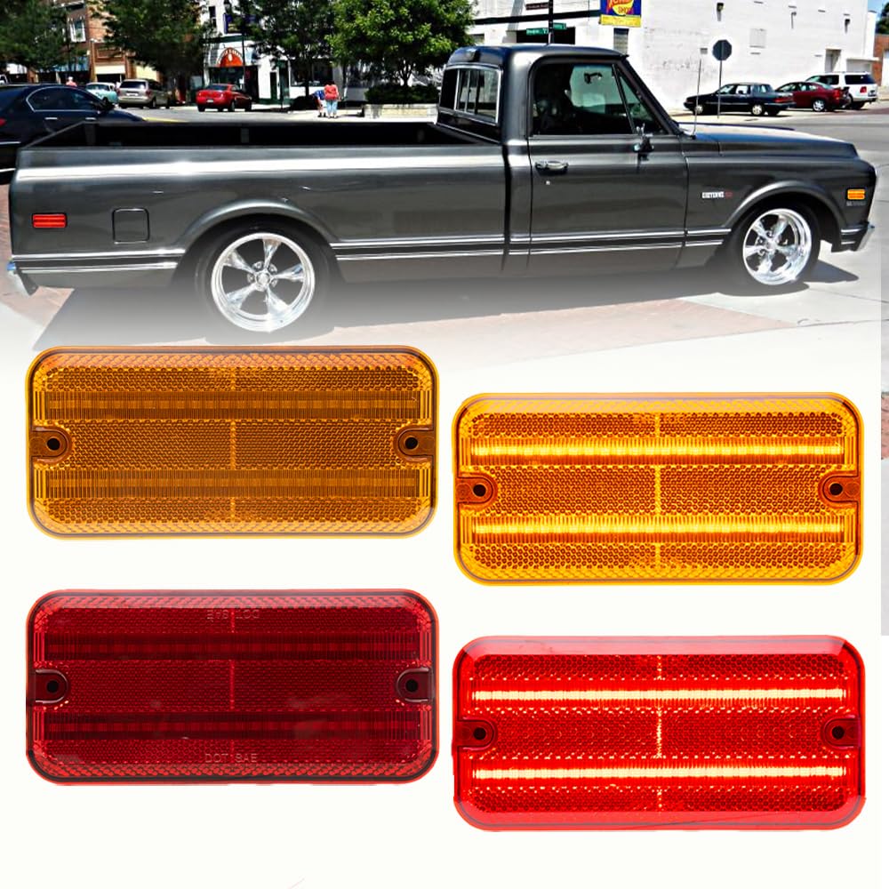 4pcs LED Front Amber Rear Red Side Marker Lights for G1500 G2500 G3500 G10 G20 G30 1985-1996/P-series P20 P30 Step-Van P2500 P3500 Base Value Van 1985