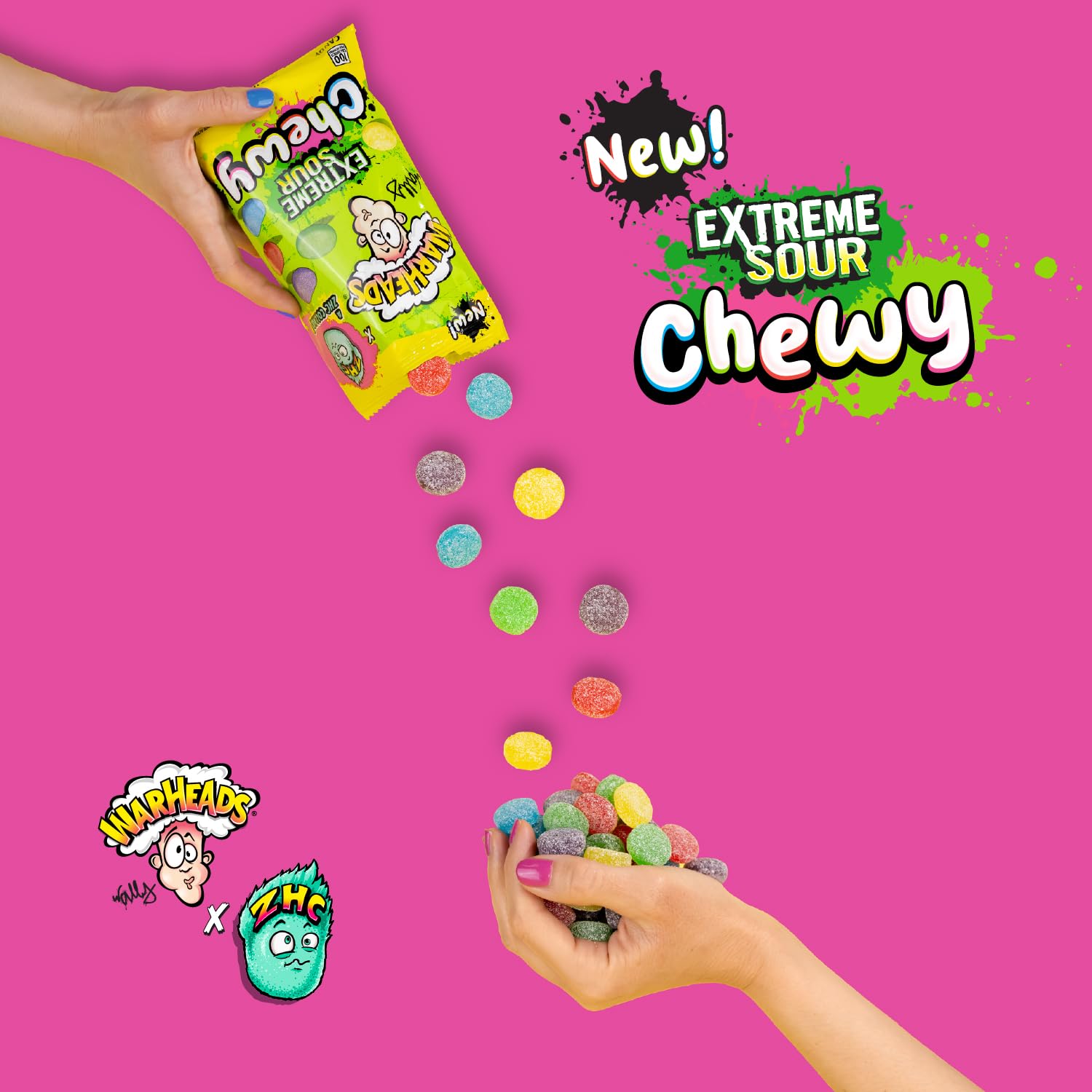 WARHEADS® Extreme Sour Chewy Candy - 7.25 oz Peg Bag - ZHC Collaboration - Assorted Flavors (Watermelon, Lemon, Blue Raspberry, Green Apple, Black Cherry) - Sour Candy - 6 Pack