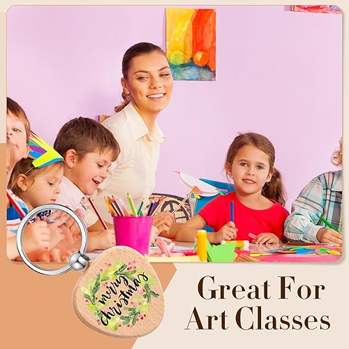 Miniatura 5 de Tradder 200 llaveros de madera en blanco, llaveros y etiquetas de madera sin terminar, suministros a granel para manualidades de regalo de bricolaje