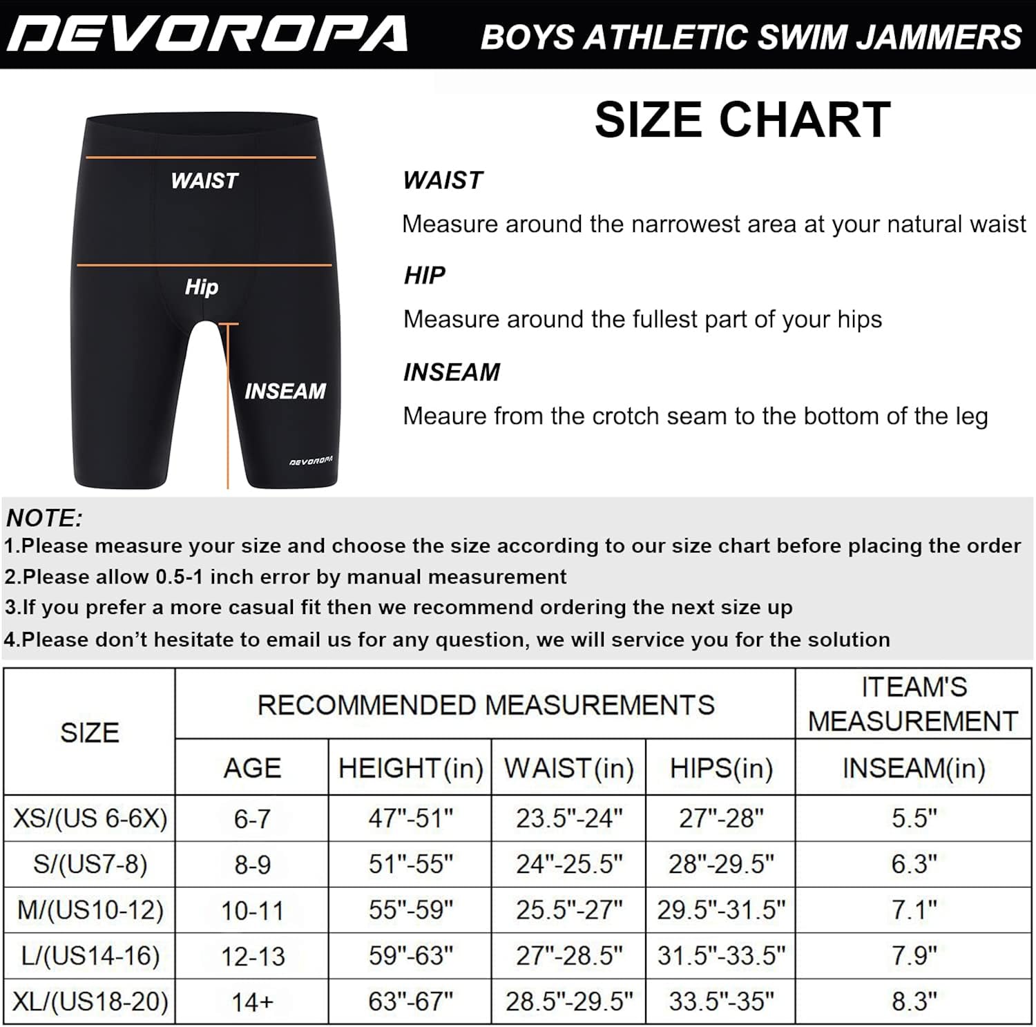 DEVOROPA Boys' Swim Jammers Youth Competitive Swim Team Suit Quick Dry Athletic Swimming Shorts UPF 50+ : Sports & Outdoors