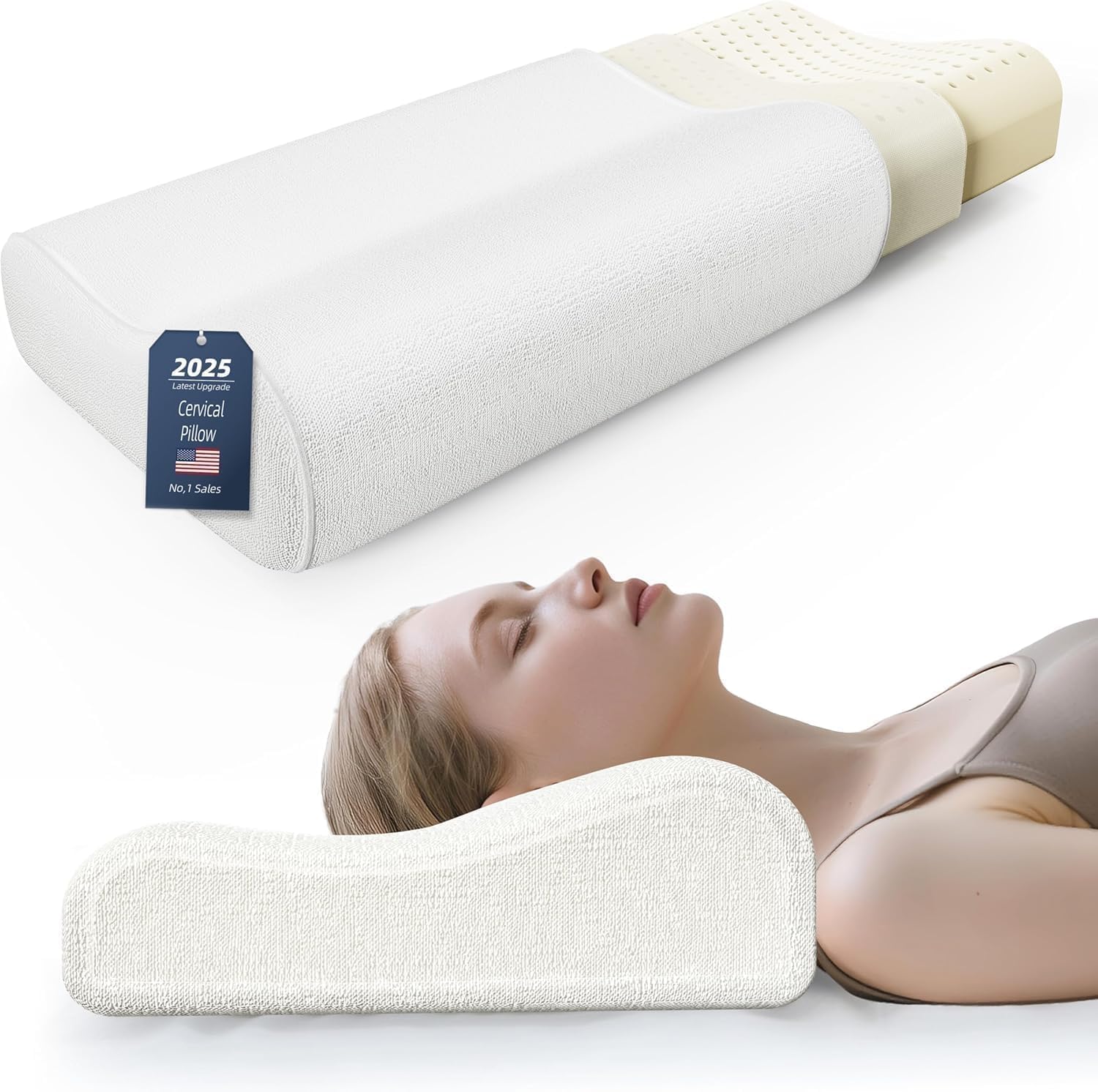 Kiseely Ergonomic Cervical Pillow – Memory Foam Neck Comfort Pillow Firm Pillow for Neck and Shoulder Support, Bed with Washable Cover (Pack of 1) Kiseely Ergonomic Cervical Pillow – Memory Foam Neck Comfort Pillow Firm Pillow for Neck and Shoulder Support, Bed with Washable Cover (Pack of 1)