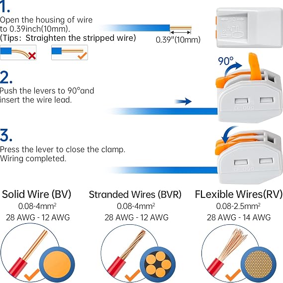 50 Pcs Lever Wire Connector, Compact Splicing Connectors for Solid Stranded Flexible Wires (2 Conductor-Orange)