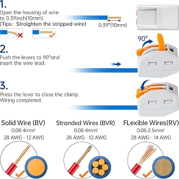 50 Pcs Lever Wire Connector, Compact Splicing Connectors for Solid Stranded Flexible Wires (2 Conductor-Orange)