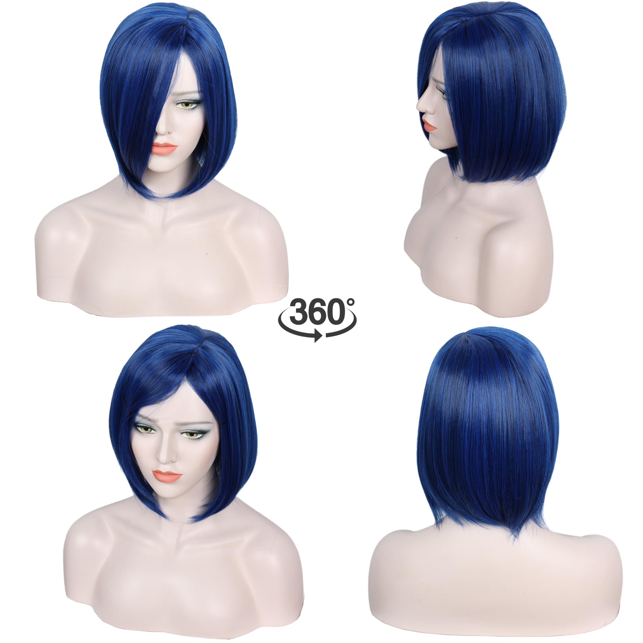 Amazon.com: Linfairy Womens Short Blue Bob Wig With Bangs  display picture 1