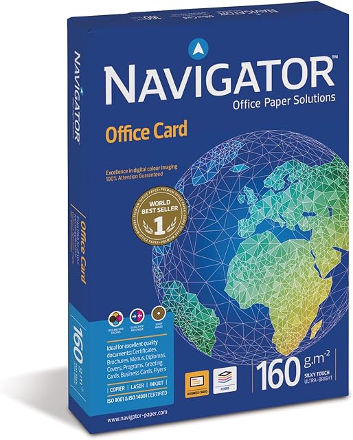 Nuco Navigator Office Card- A4 Colour Printer Paper - Multi-Purpose Printer Paper - Photocopier Paper - White - 160gsm - 250 Sheets