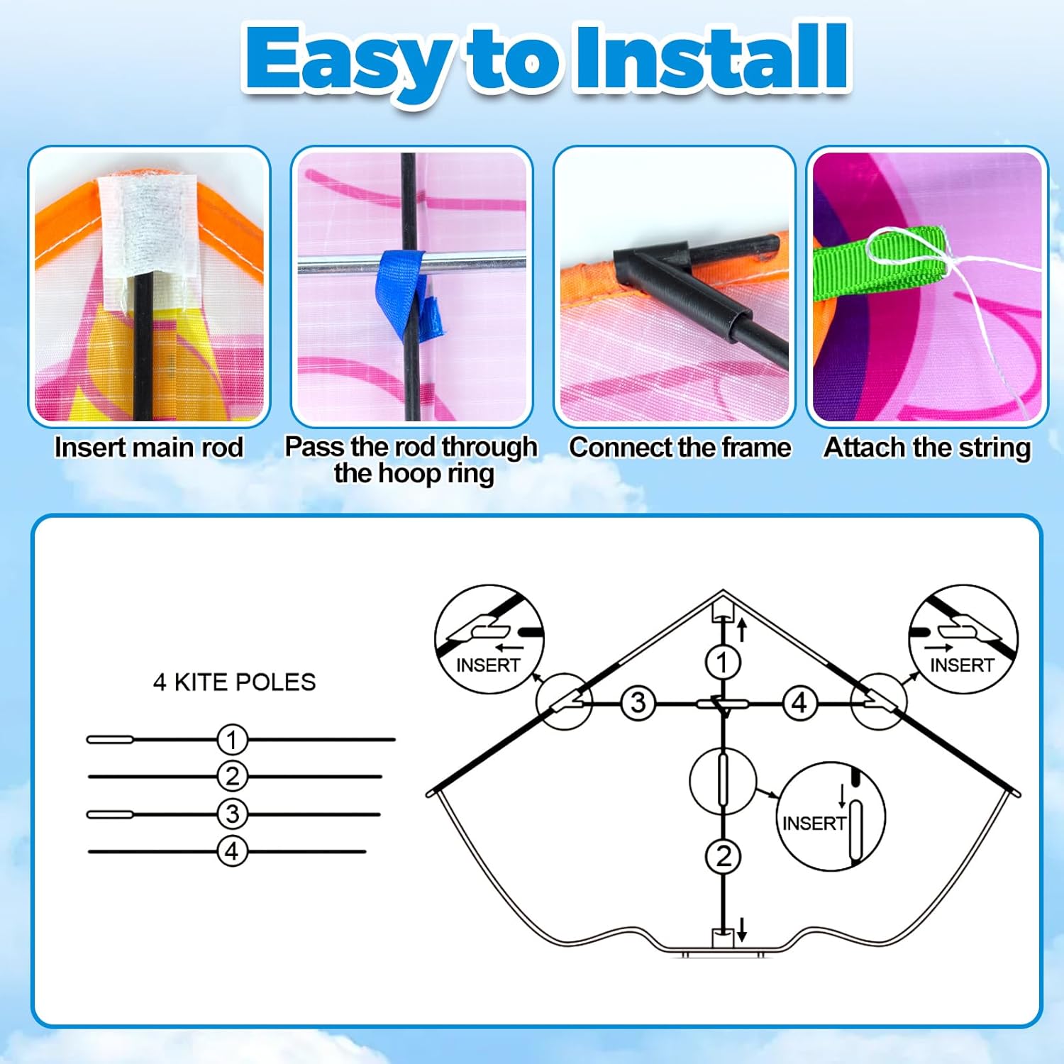 Easy to Fly Kites for Kids & Adults,Butterfly Delta Kites with String & Hand for Beach,Park,Outdoor Toys Birthday Gifts for Boys Girls Ages 4 5 6 7 8-12 Years Old