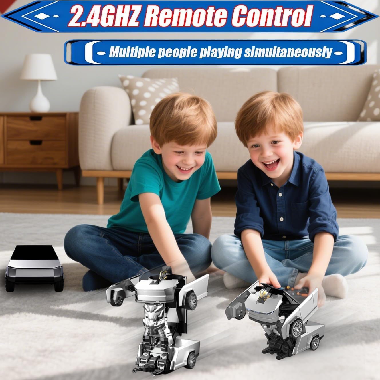 Remote Control Cyberpickup Toy Transform Robot Toy for Boys Girls 2.4Ghz RC Car 2 in 1 Transforming Truck with Light Effect 1/24 Vehicle 360° Rotation Car Birthday Charistmas Gifts for Kids