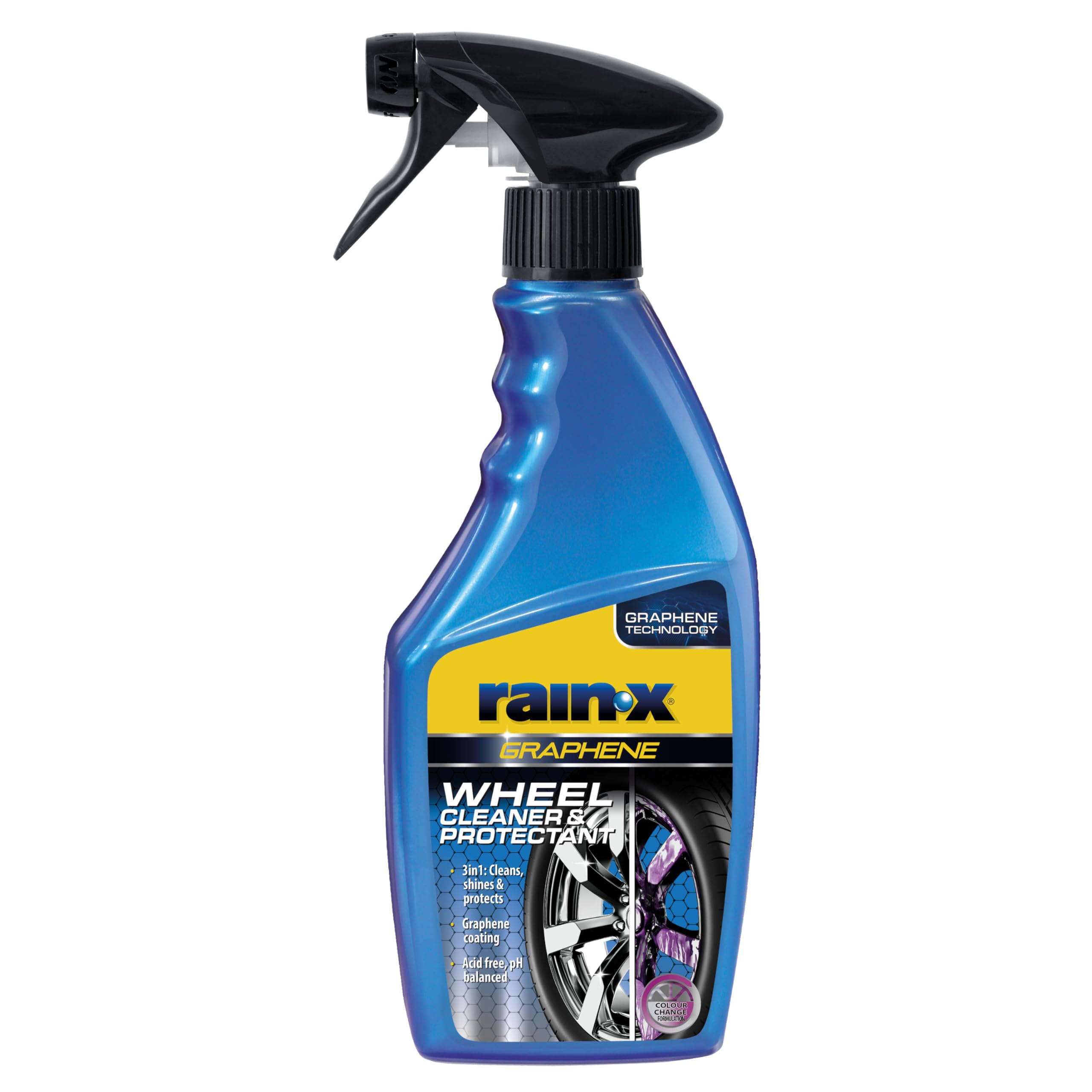 Rain-X Graphene Wheel Cleaner & Protectant - Advanced Cleaning & Protection for Alloy Wheels - Colour-Changing Formula - Removes Brake Dust & Grime - Acid-Free & pH Balanced - 500ml