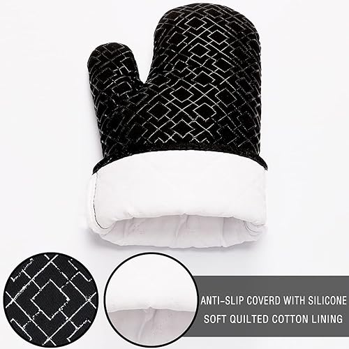 Miniatura 3 de Juego de 6 guantes de horno y soportes para ollas, guantes de horno de cocina, guantes de horno extra largos de 550 grados de alta resistencia al