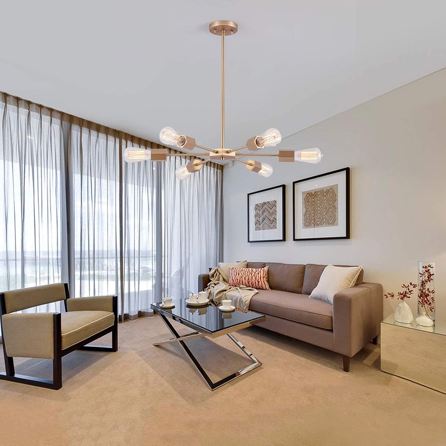 Prоduсt Dеаl Gold Sputnik Chandelier, Linour 6 Lights Chandelier Light Fixture Modern Sputnik Mid Century Pendant Light Fixture Adjustable Height Ceiling Light for Dining Room Living Room Bedroom Foyer-No Bulbs