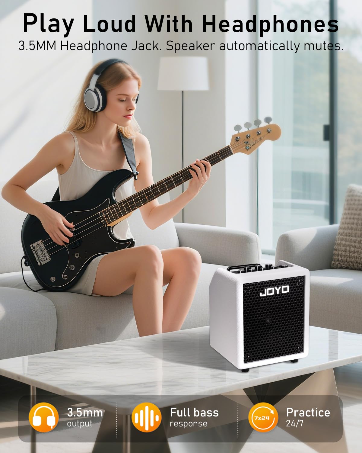 JOYO Amplificatore combinato da 30 W, amplificatore portatile da 4 pollici con EQ a 3 bande e compressore | Bluetooth 5.1 + registrazione diretta OTG | Pratica con cuffie per bassisti, concerti