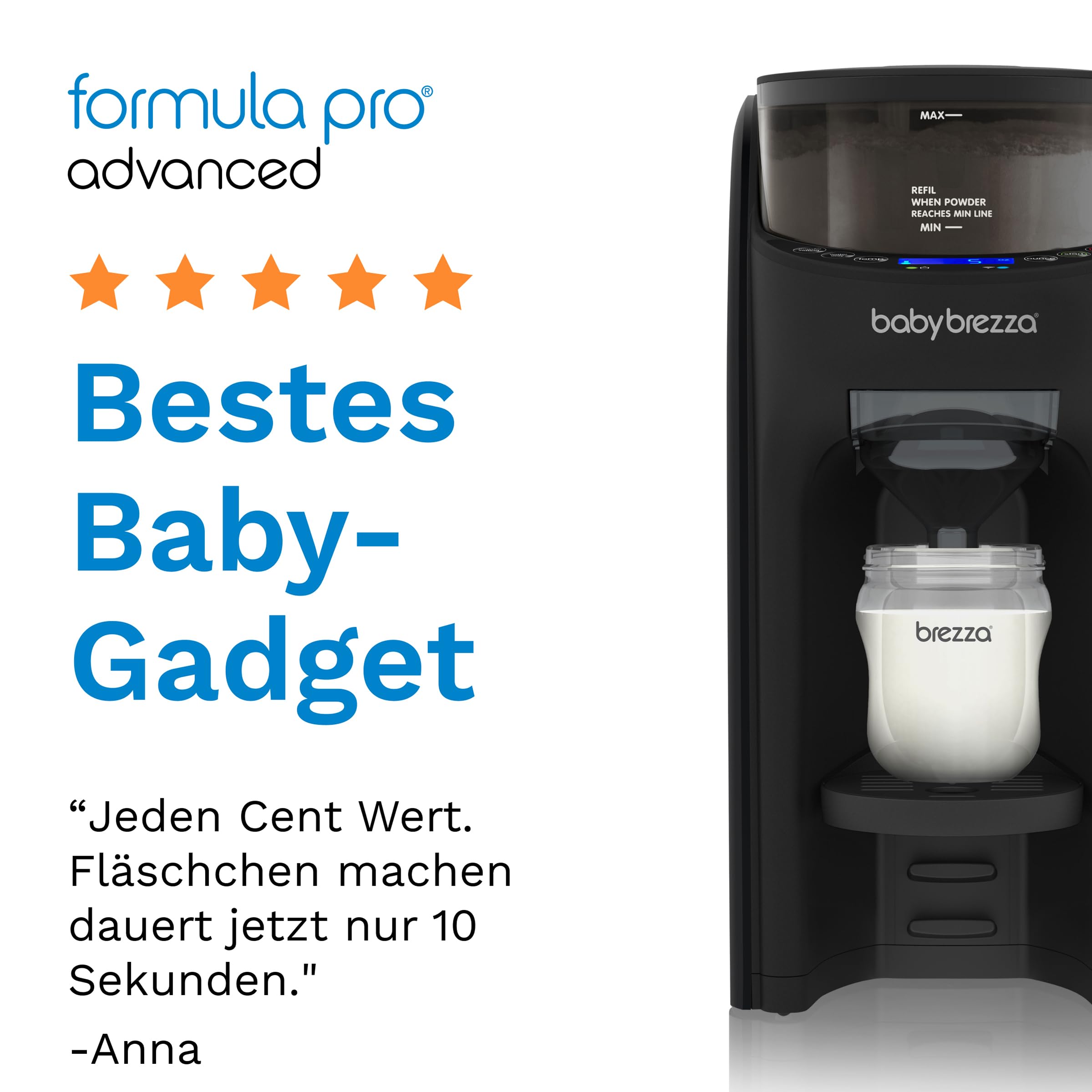 Baby Brezza Formula Pro Advanced Automatischer Flaschenzubereiter | Mischt Milchpulver & Wasser perfekt per Knopfdruck – 3 Temperaturen – Für alle Flaschen & Pulver – BPA-frei, schwarz