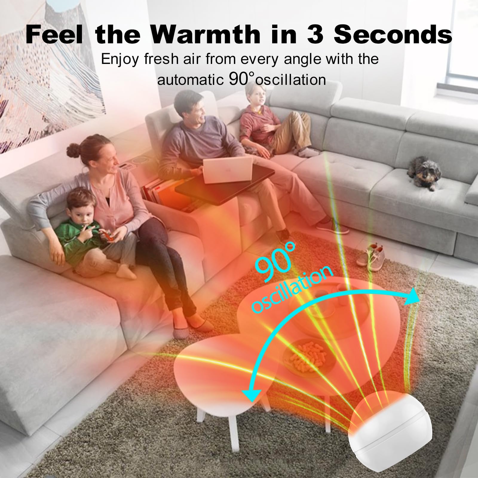 Ventilador de torre sin aspas, calentador de espacio de 1400 W y ventilador de enfriador de 40 W con control remoto, oscilación de 80°, 8 velocidades y 3 modos de calefacción, temporizador de 9 horas, 4