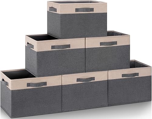 Miniatura 30 de GhvyenntteS Contenedores de almacenamiento extra grandes con tapas, cajas de almacenamiento plegables de tela con tapas y 3 asas de cuero, cestas