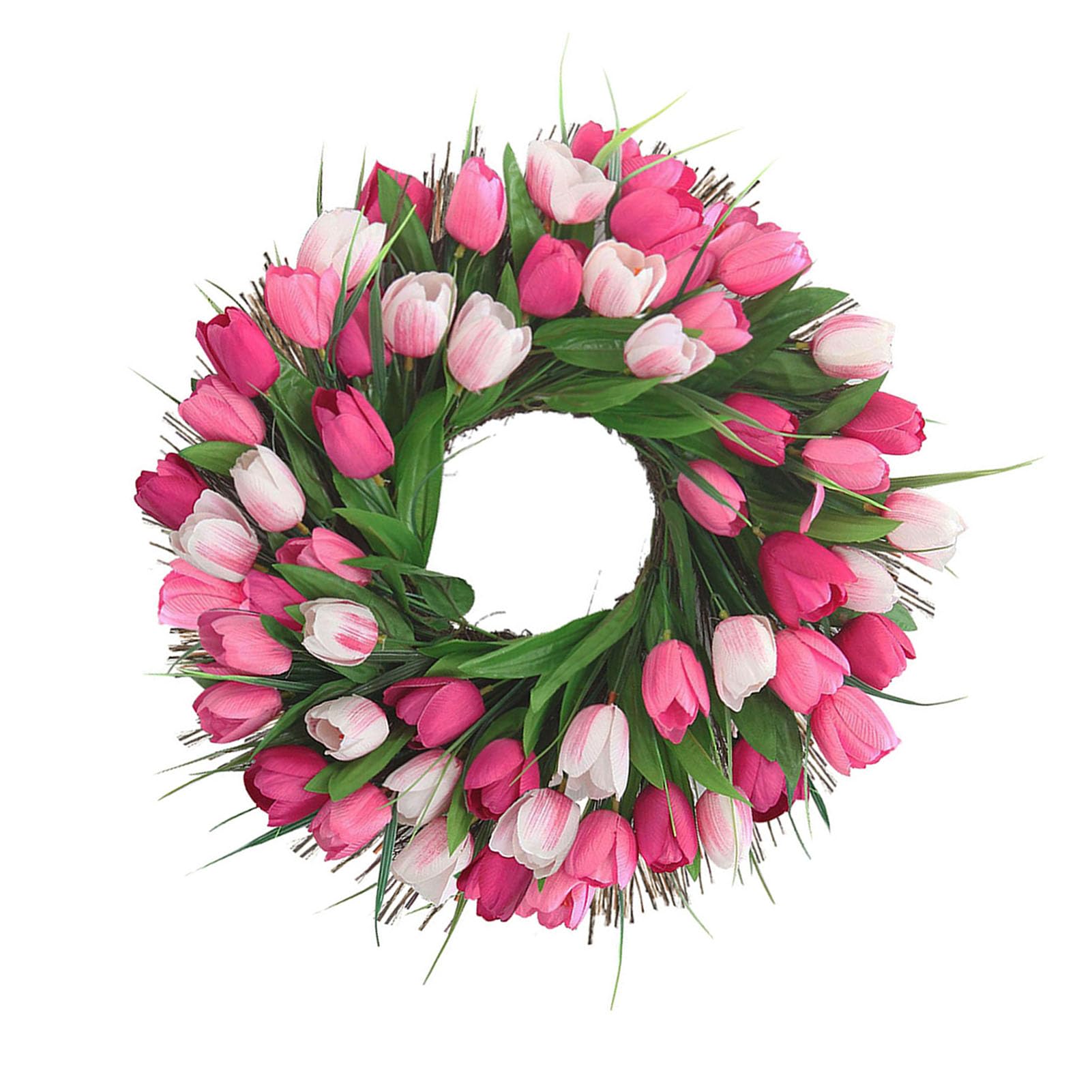 Frühlingskranz für die Haustür, 17,72 Zoll Realistischer Kranz, Künstliche Blumen-Sommer-Blumenkränze für die Ganze Saison für Tür, Hochzeit, Wand, Außen- und Innendekoration (Rosa Weiß)