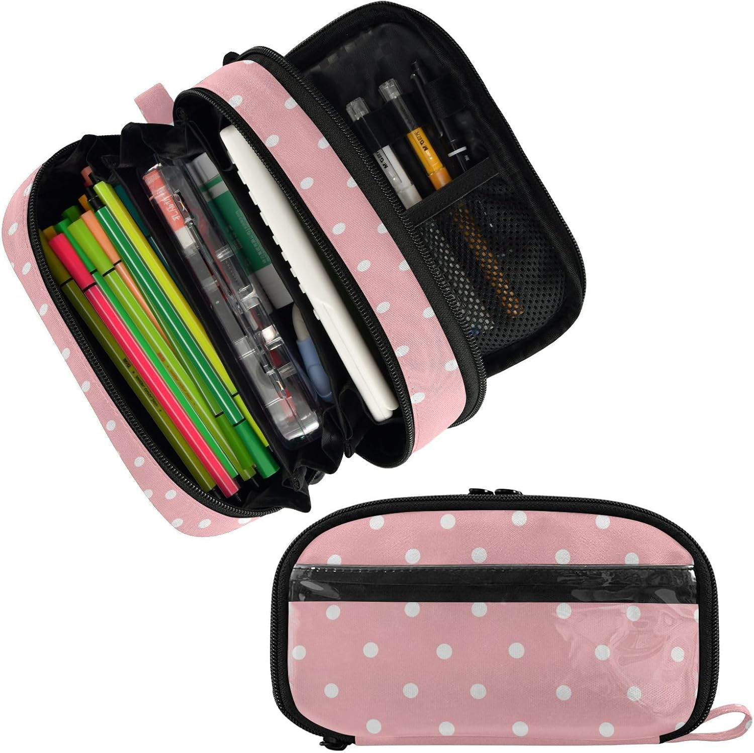 ALAZA White Dot Large Capacity Pencil Case, Aesthetic Stationery Organizer Bag with Clear PVC Window, High Capacity Pen Pouch with Dividers for School Office Travel image 2