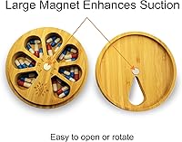 Vista 3 de Bamboo Wood Weekly Pill Organizer for Medicine Vitamin Supplement, Arthritis Friendly 7-Day Pill Box Medium Container Holder, Daily Portable Travel