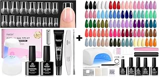 Beetles 320pcs 16 Sizes Nail Tips, with 15g Nail Glue Gel Hands-Free, 7.5ml Base Gel & Top Coat, Mini Lamp, for Acrylic Press On Nail, Extension & Gel Nail Polish Kit with U V Light