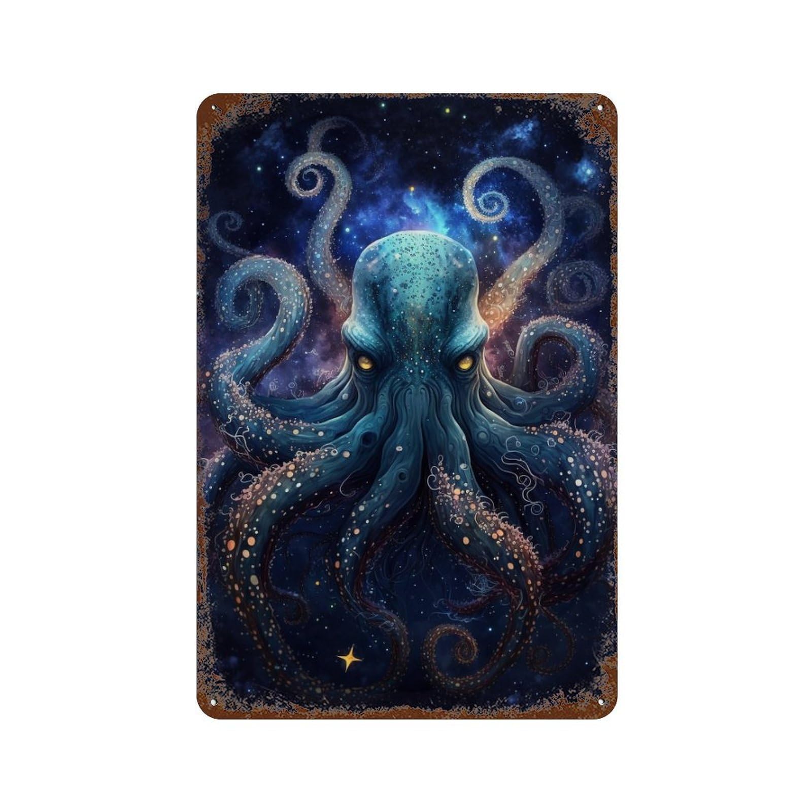 Decorative Tin Sign with Galactic Octopus Art Print-17 Design 11.8"x7.9", for Farmhouse, Kitchen And Entryway Decor, Decorative Metal Wall Art