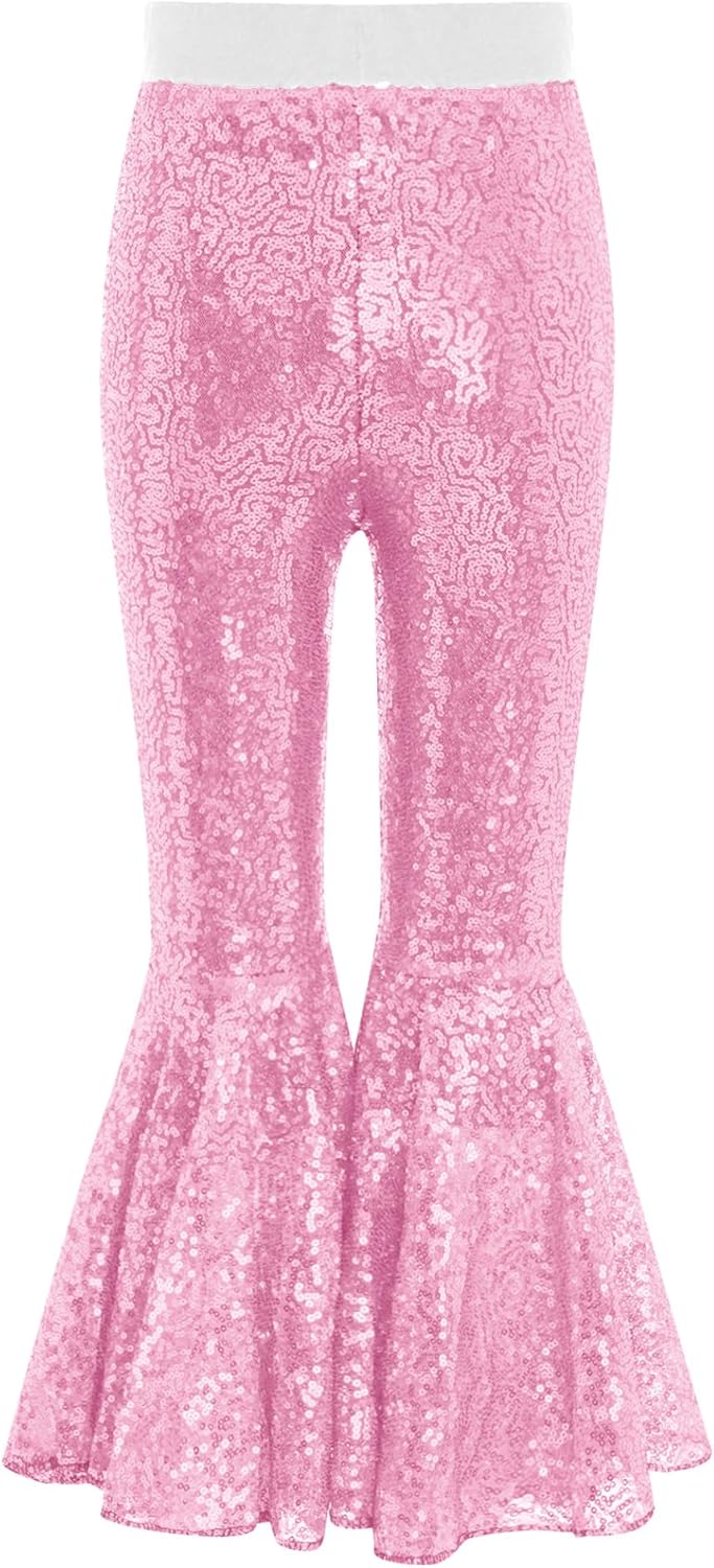 JEYPINMI Little Girls Sequins Birthday Party Clothes Camisole Top with Bell-Bottom Pants Hip Hop Jazz Dance Outfit Pink 16 Years