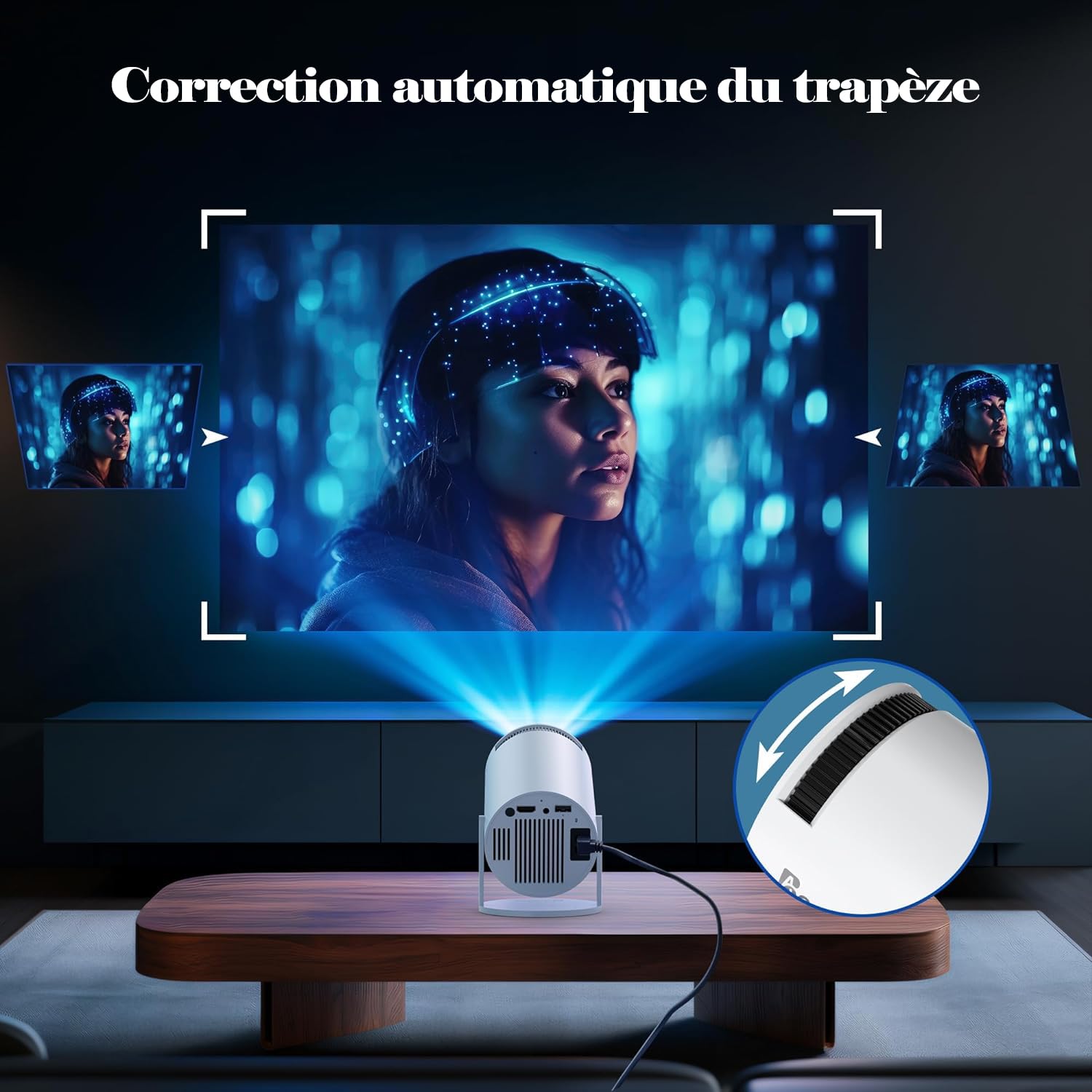 Vidéoprojecteur 4K Mini Projecteur 1080 Projecteur Portable avec Rotation à 180° Rotation 100 » Projecteur de cinéma Correction Automatique de la Distorsion trapézoïdale