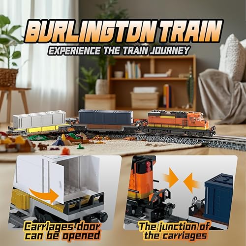 Miniatura 4 de Burlington - Juego de construcción de tren de carga, con cabezal de trabajo motorizado recargable, 2 entrenadores y 32 pistas, regalo para niños y