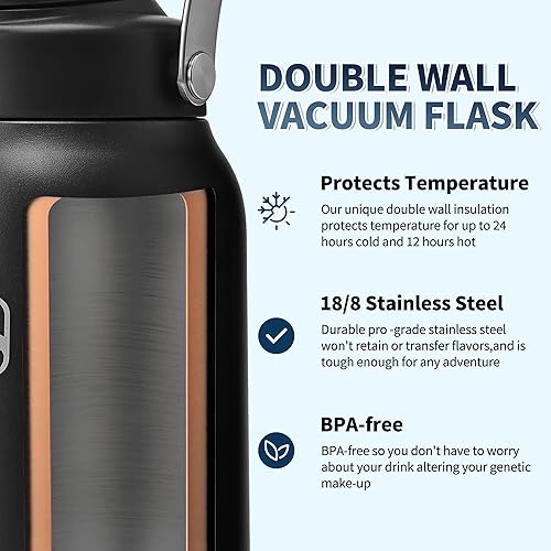 Miniatura 4 de Boulder Bee Botella de agua aislada  Jarra de agua de medio galón con asa, termo de acero inoxidable de 64 onzas con bolsa de transporte, doble