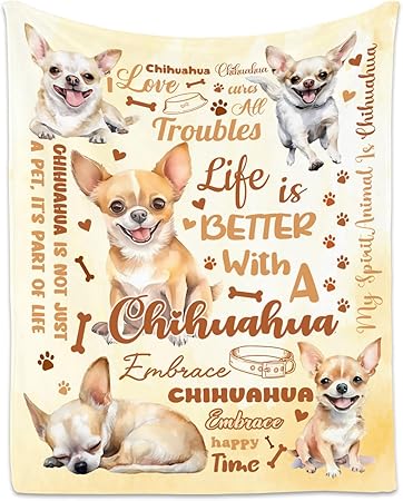 Chihuahua Blanket, Chihuahua Lovers Gift, Cute Soft Throw Gifts for Girls Boys Women, Cozy Flannel Throw Blankets for Bed Travel, 50"x60"