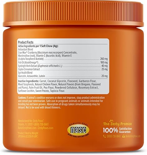 Miniatura 7 de Zesty Paws Masticables suaves para eliminar manchas por lagrimeo en perros - para la humedad ocular + visión y apoyo inmunológico - Suplementos