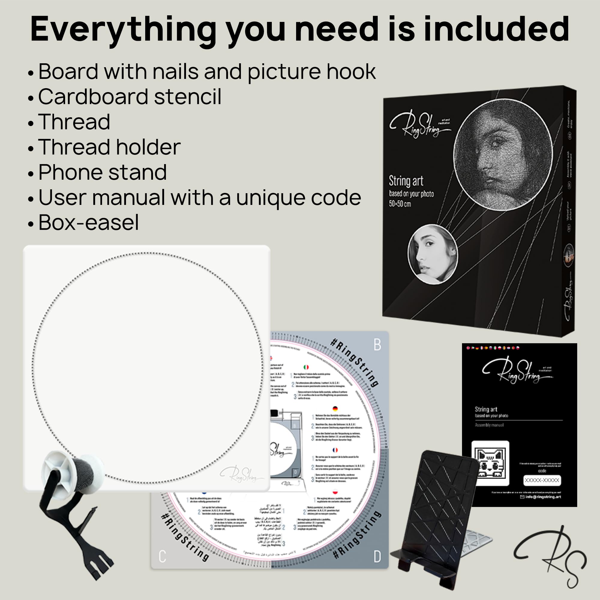 RingString - Kit per lavori artistici con filo DIY | Regalo personalizzato | Il tuo soggetto preferito come ritratto con filo | Motivo a scelta | Quadro (Maxi 50x50 cm)