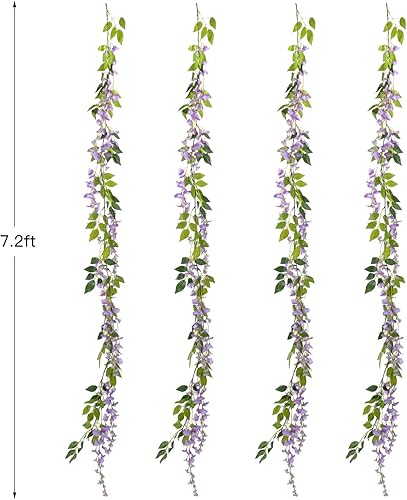 Miniatura 10 de Lvydec - Guirnalda de flores artificiales de glicinia 4 unidades en total 288 pies flores artificiales de seda para colgar en el hogar jardín
