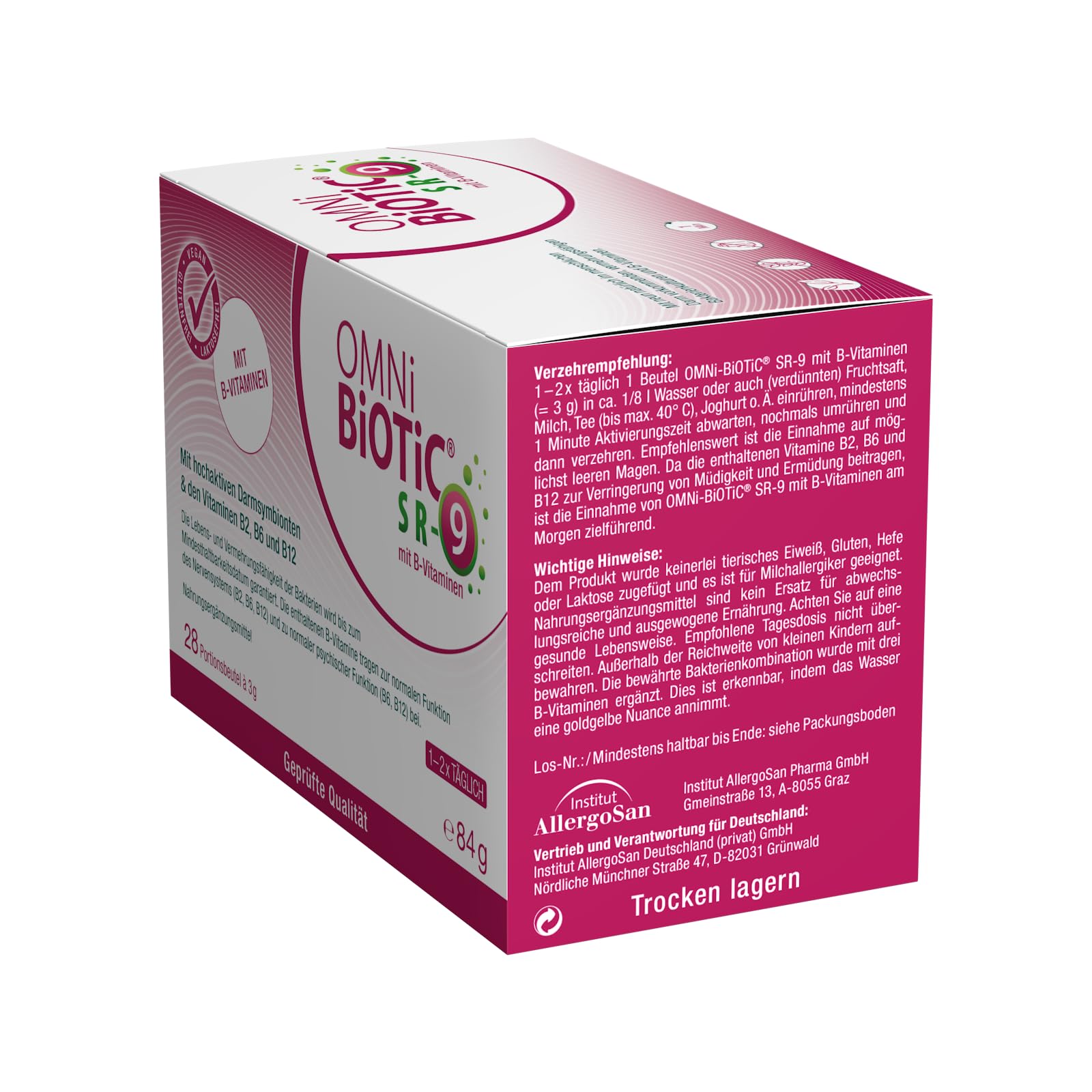 OMNi BiOTiC SR-9 mit B-Vitaminen | 28 Portionen (84g) | 9 Bakterienstämme | 15 Mrd. Keime pro Tagesdosis | Pulver| Vegan | Glutenfrei | Lactosefrei | Zur täglichen Anwendung