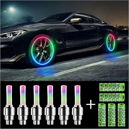 6 piezas de luces LED para válvulas de neumáticos, luces inteligentes que brillan en la oscuridad para automóvil universal, bicicleta, accesorios